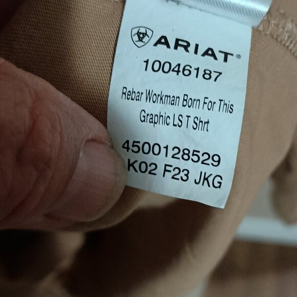 Ariat Rebar Born 4 This Mens Long Sleeve Pocket T-shirt Size XL Tan - Picture 13 of 13